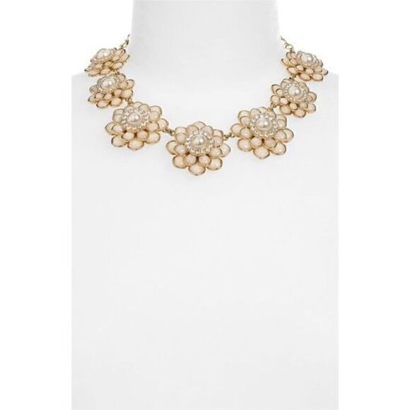 KATE SPADE 12k Gold Plated Zinnia Flower Floral 3D Rare Crystal & Faux Pearl Nec - Picture 1 of 10